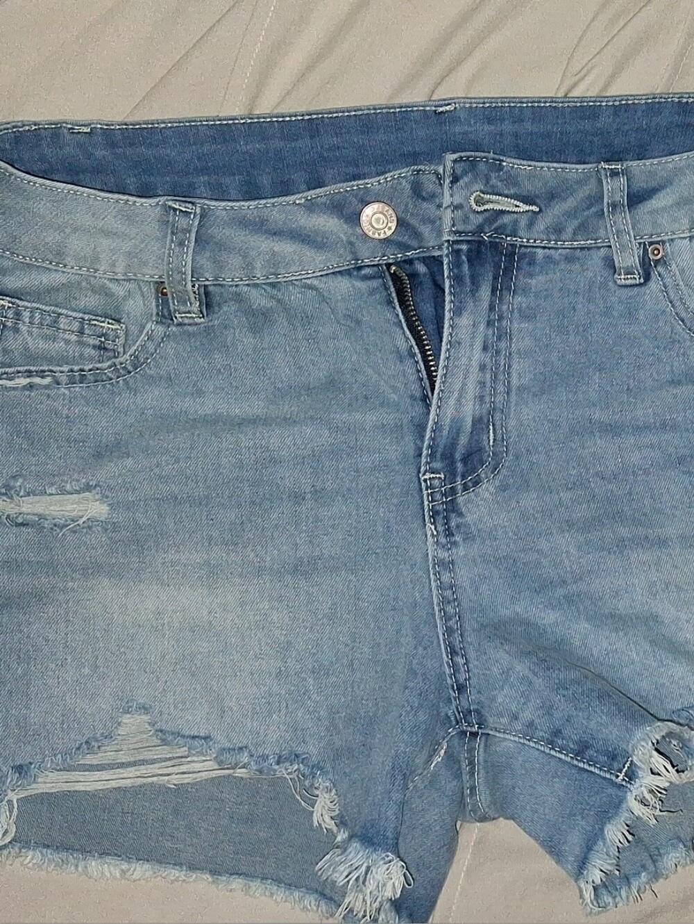 Light Blue Distressed High-Rise Denim Shorts
